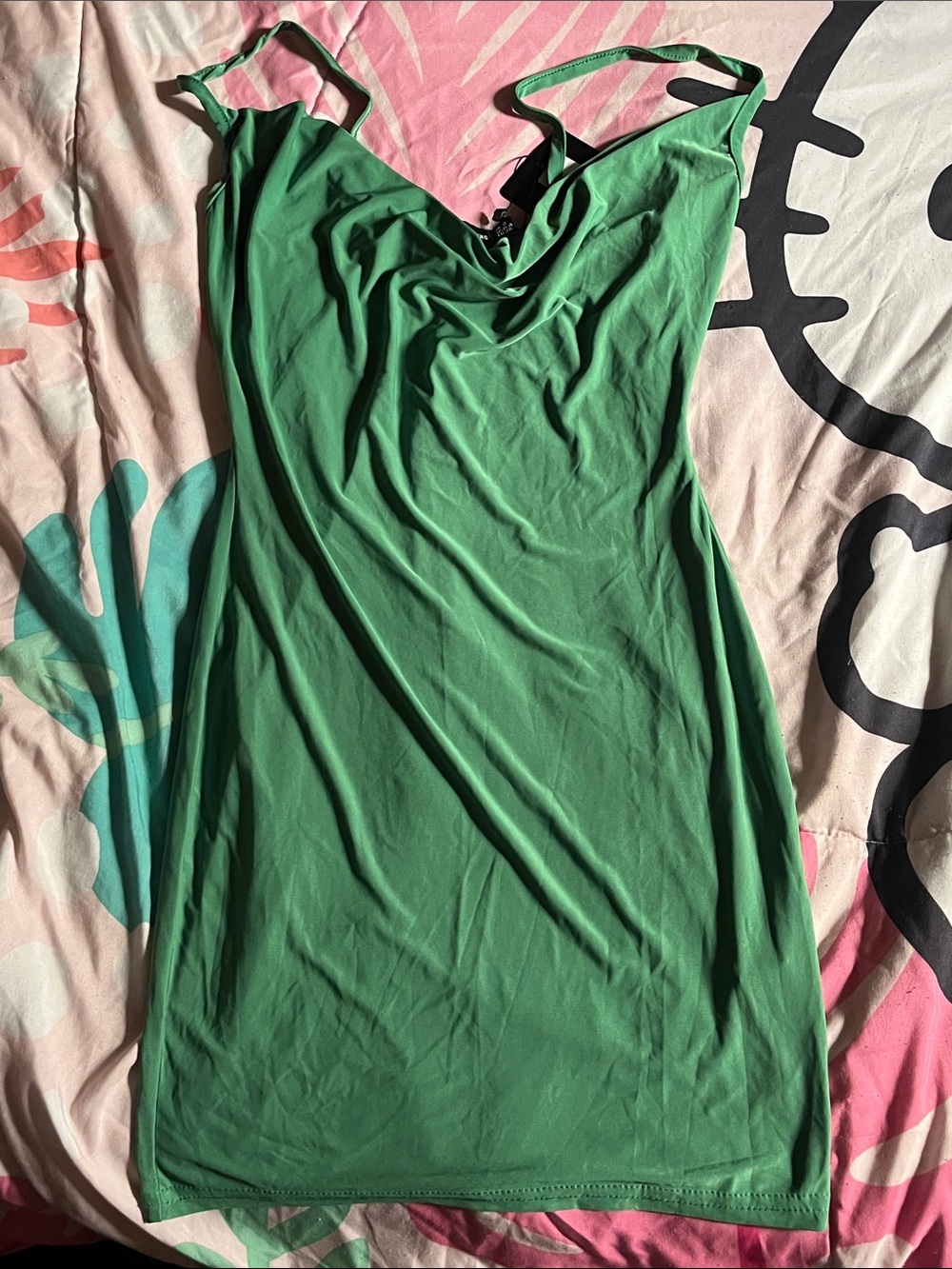 PrettyLittleThing Green Cowl Neck Slip Dress